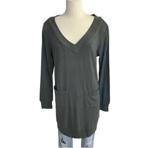 Mittoshop Sweater V-neck Oversized Gray Tunic Length Size Small